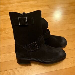 Black Suede Leather Buckle Boots